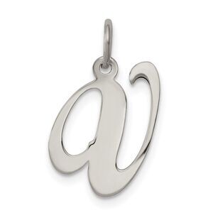 Sterling Silver, Ella Collection Medium Fancy Script Initial V Pendant